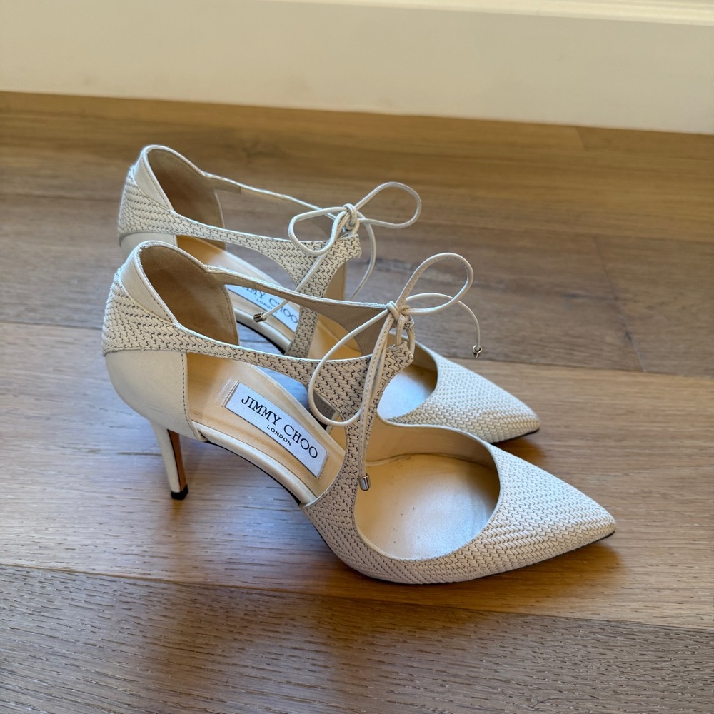 Jimmy Choo Women's Lace-Up Cream Heels